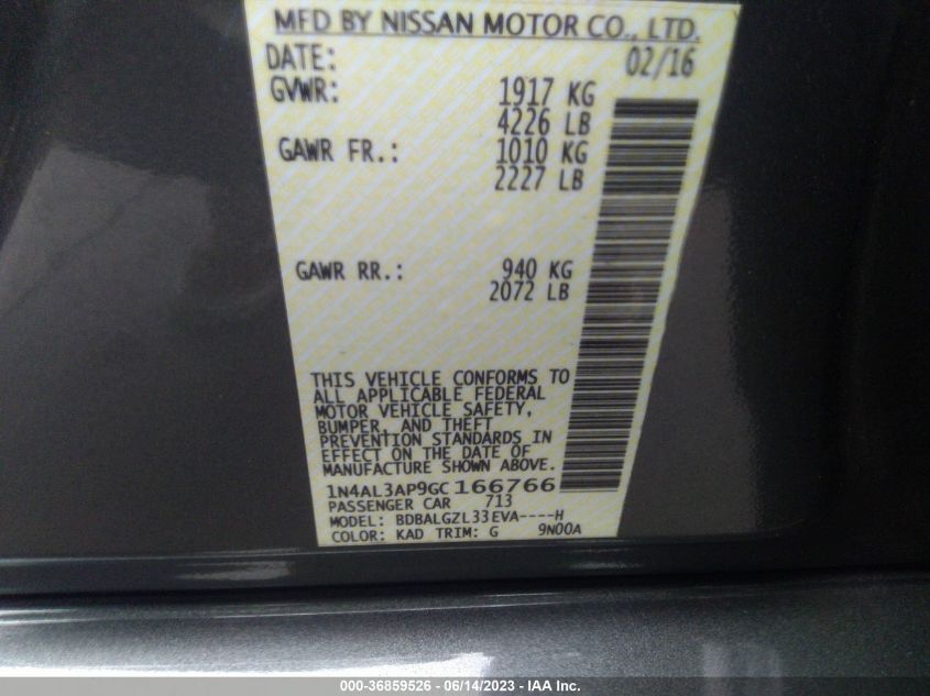 2016 NISSAN ALTIMA 2.5 S - 1N4AL3AP9GC166766
