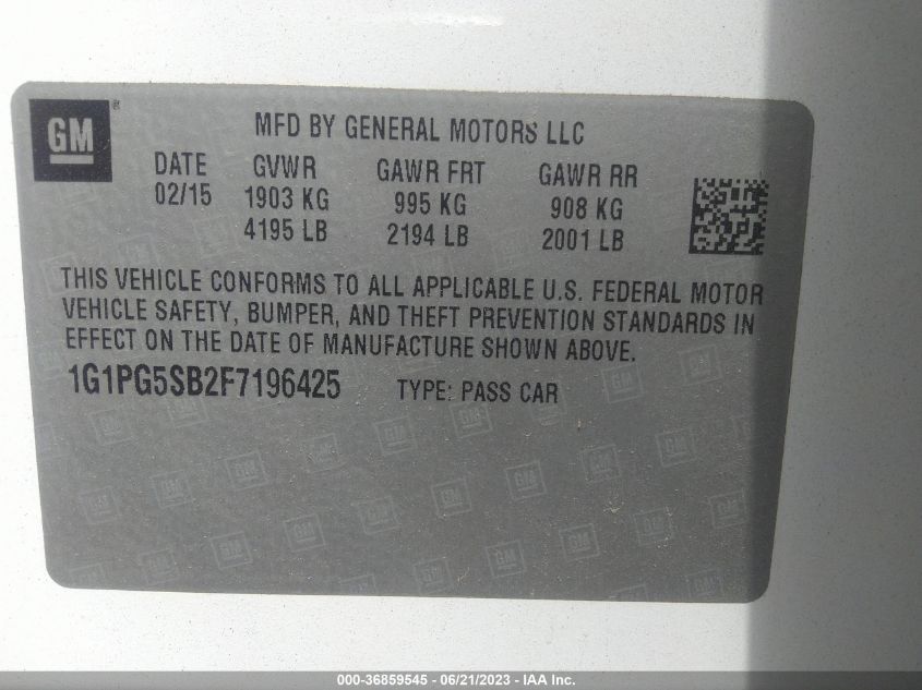 2015 CHEVROLET CRUZE LTZ - 1G1PG5SB2F7196425