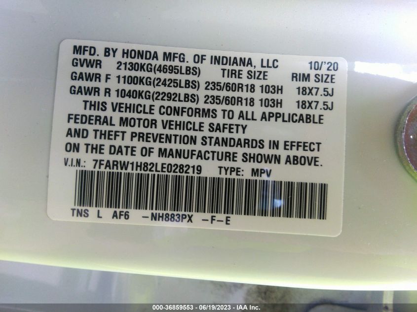 2020 HONDA CR-V EX-L - 7FARW1H82LE028219