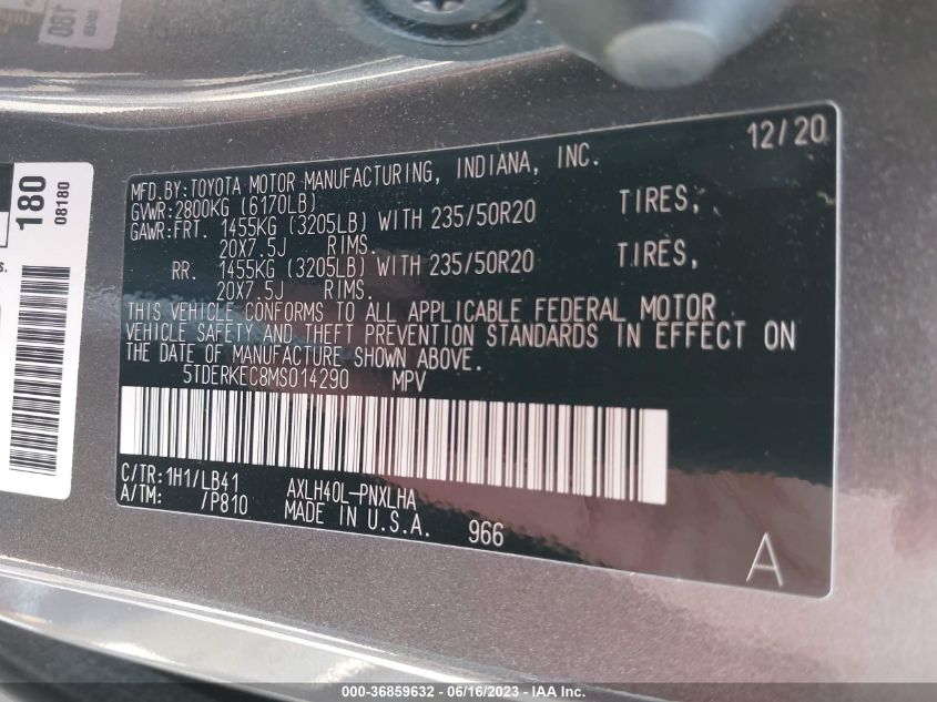 2021 TOYOTA SIENNA LIMITED/PLATINUM - 5TDERKEC8MS014290
