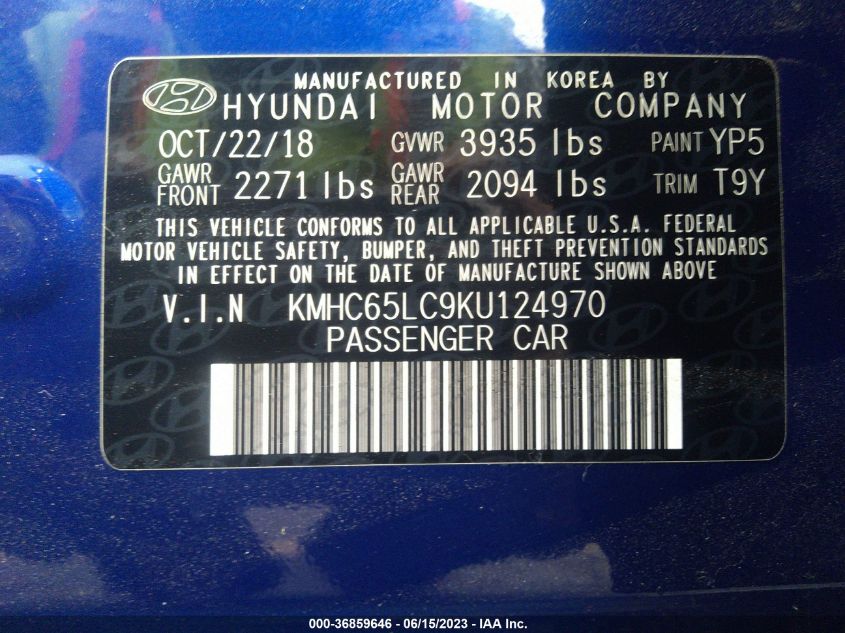 2019 HYUNDAI IONIQ HYBRID BLUE - KMHC65LC9KU124970