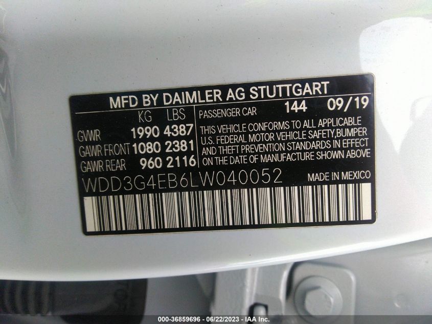 2020 MERCEDES-BENZ A-CLASS A 220 - WDD3G4EB6LW040052