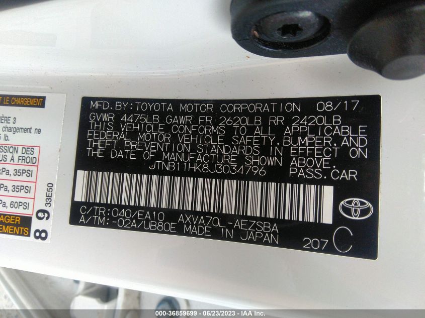 2018 TOYOTA CAMRY LE/SE/XLE/L - JTNB11HK8J3034796