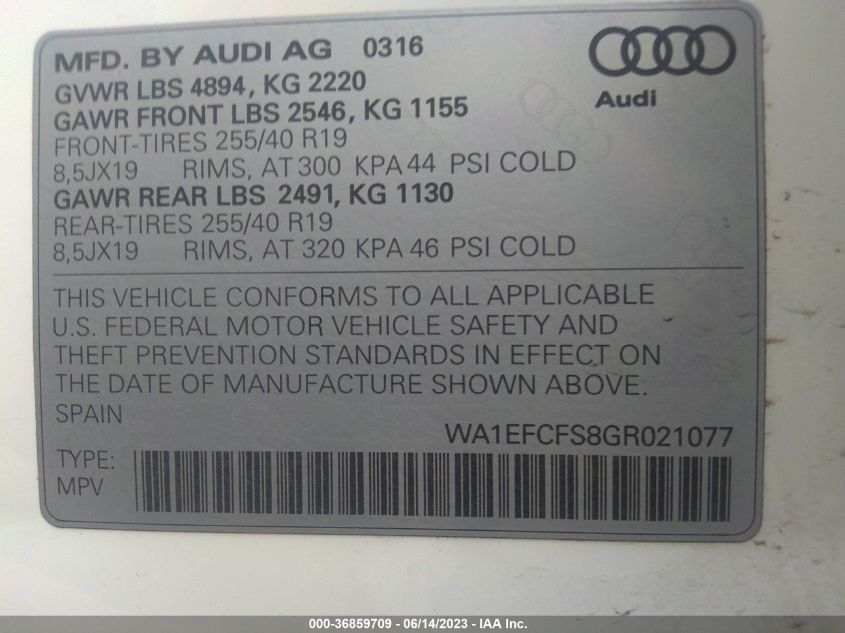 2016 AUDI Q3 PREMIUM PLUS - WA1EFCFS8GR021077