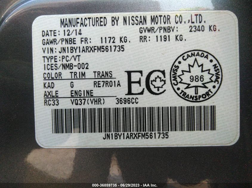 2015 INFINITI Q70 JN1BY1ARXFM561735