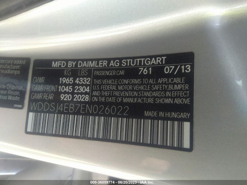 2014 MERCEDES-BENZ CLA-CLASS CLA 250 - WDDSJ4EB7EN026022