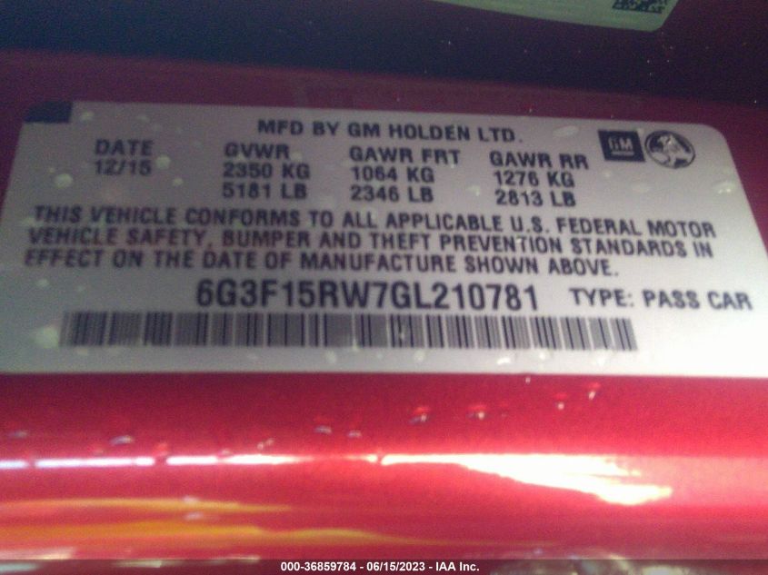 2016 CHEVROLET SS 6G3F15RW7GL210781