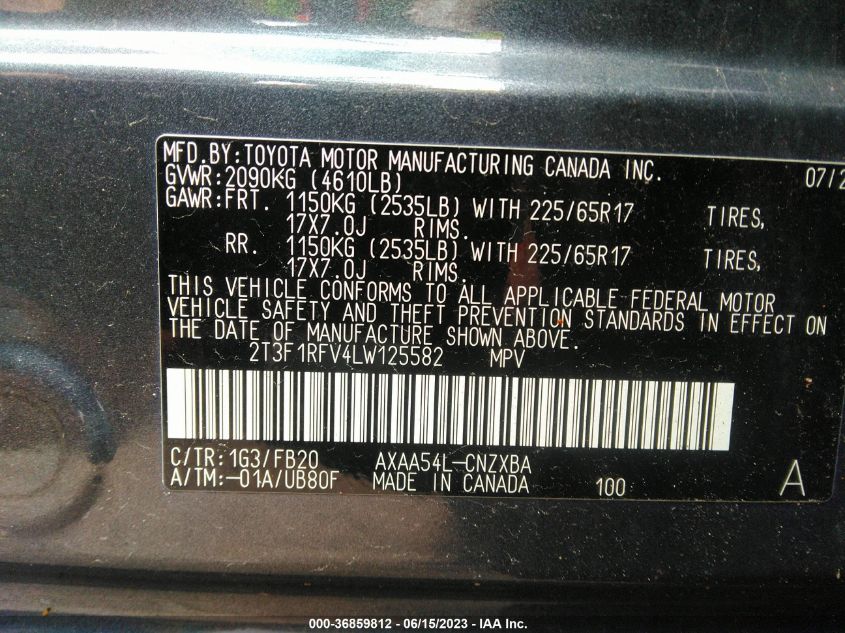 2020 TOYOTA RAV4 LE - 2T3F1RFV4LW125582