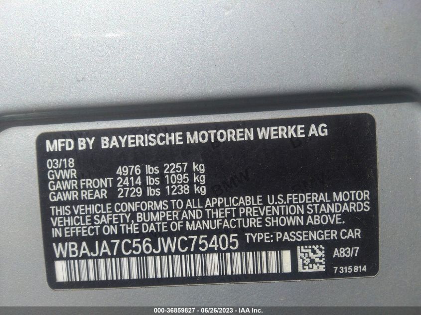 2018 BMW 5 SERIES 530I XDRIVE - WBAJA7C56JWC75405