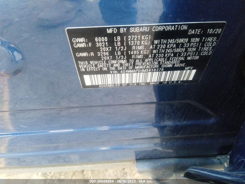 2021 SUBARU ASCENT LIMITED - 4S4WMAPD4M3418378
