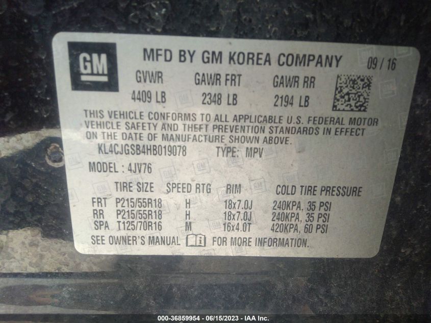2017 BUICK ENCORE ESSENCE - KL4CJGSB4HB019078