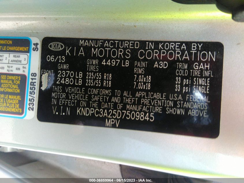 2013 KIA SPORTAGE EX - KNDPC3A25D7509845