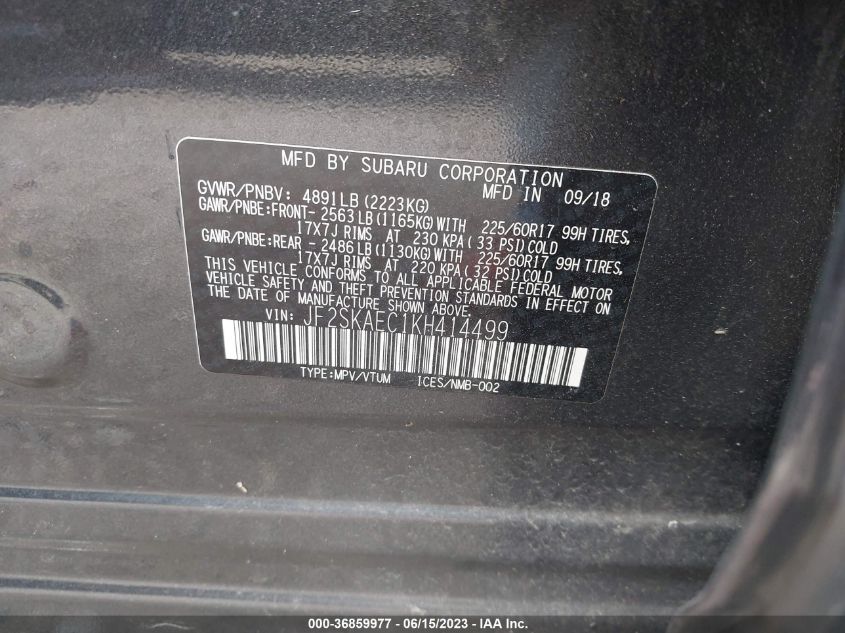 2019 SUBARU FORESTER PREMIUM - JF2SKAEC1KH414499