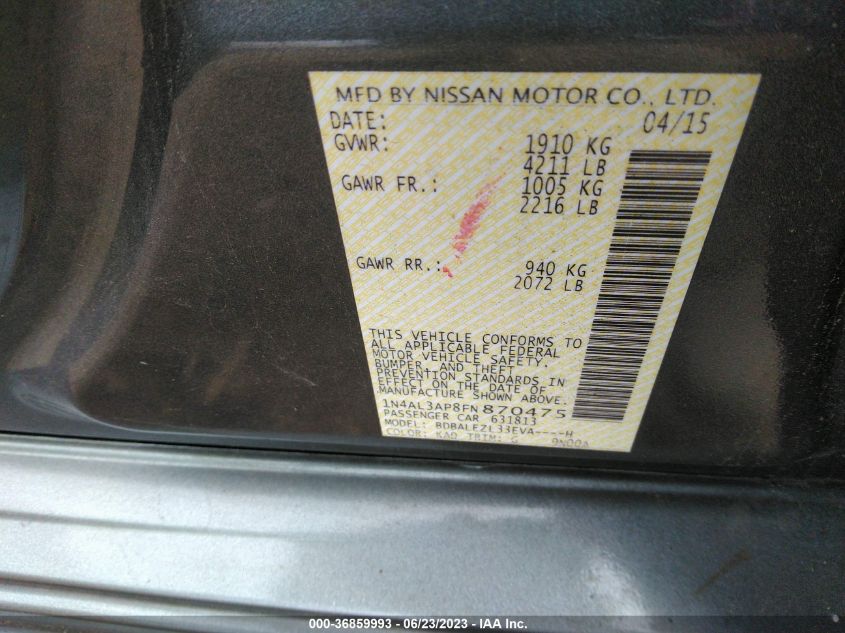 2015 NISSAN ALTIMA 2.5 S - 1N4AL3AP8FN870475