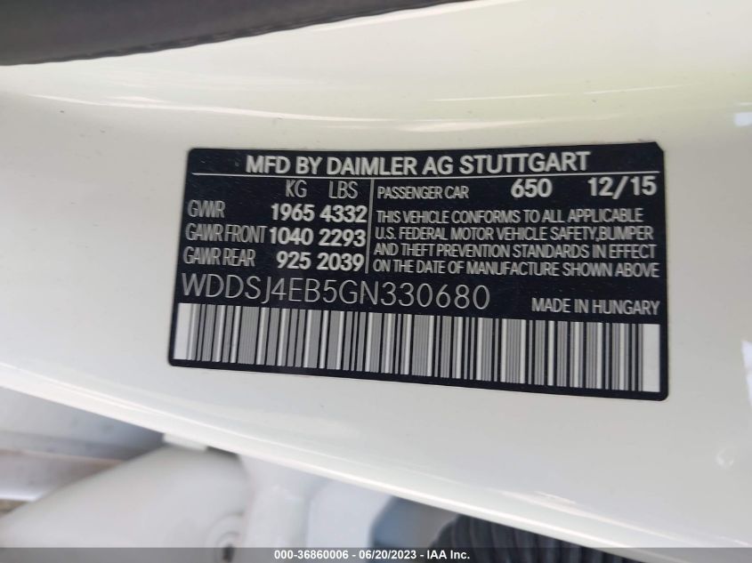 2016 MERCEDES-BENZ CLA CLA 250 - WDDSJ4EB5GN330680