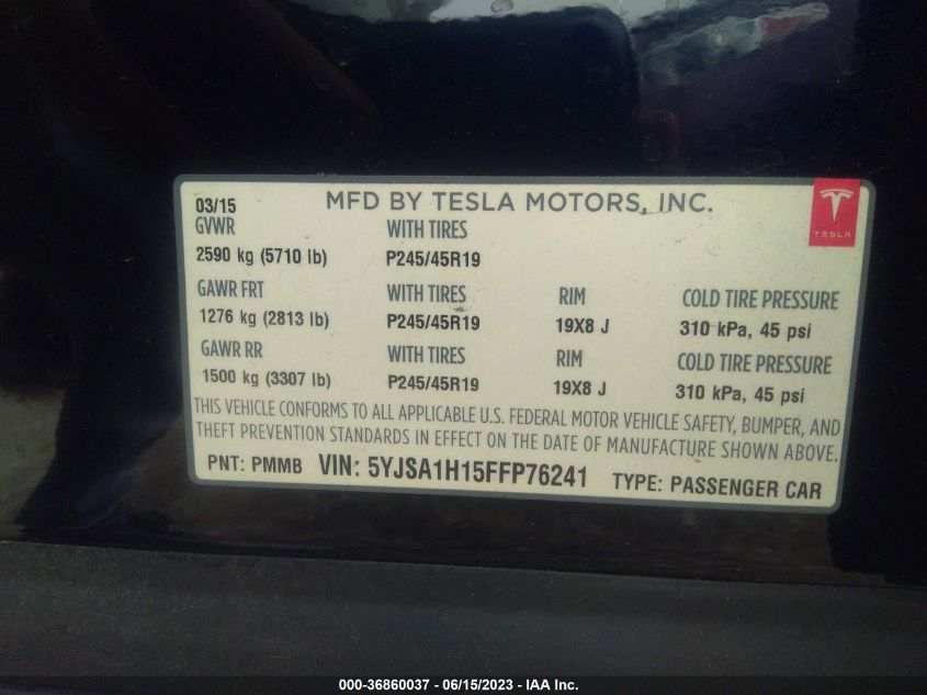 2015 TESLA MODEL S KWH BATTERY - 5YJSA1H15FFP76241