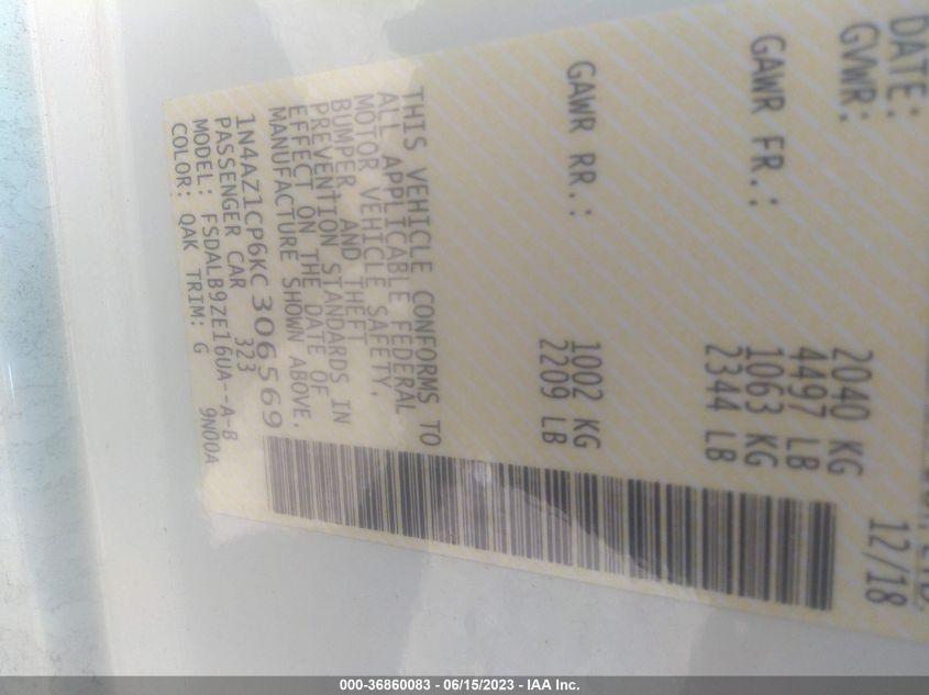 2019 NISSAN LEAF S - 1N4AZ1CP6KC306569