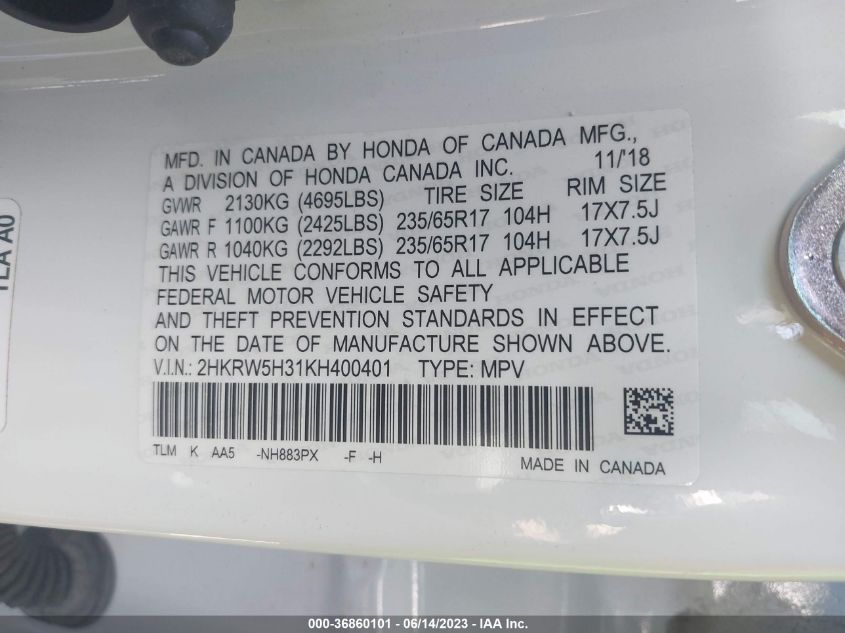 2019 HONDA CR-V LX - 2HKRW5H31KH400401