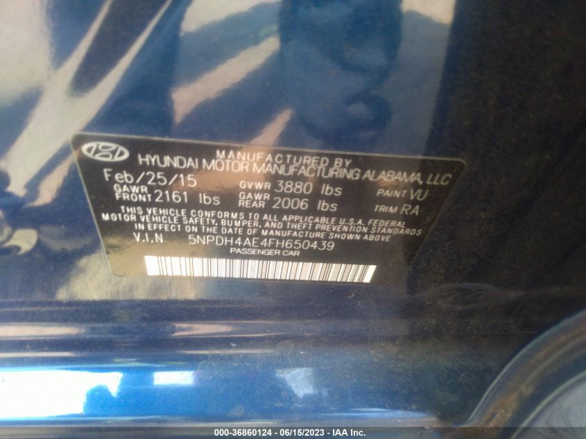 2015 HYUNDAI ELANTRA SE - 5NPDH4AE4FH650439