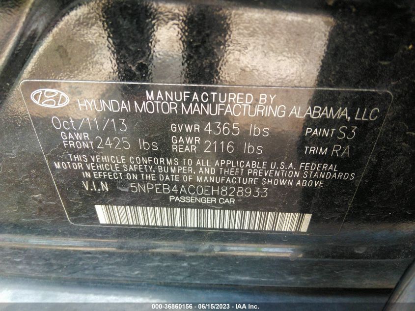 2014 HYUNDAI SONATA GLS - 5NPEB4AC0EH828933