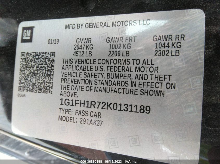 2019 CHEVROLET CAMARO 2SS - 1G1FH1R72K0131189