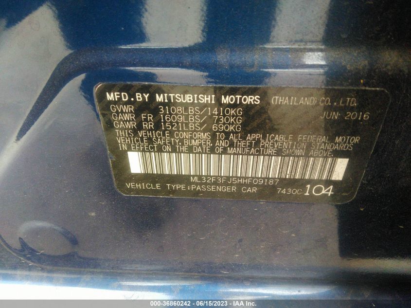 2017 MITSUBISHI MIRAGE G4 ES - ML32F3FJ5HHF09187