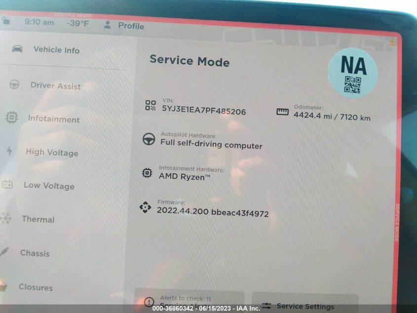2023 TESLA MODEL 3 - 5YJ3E1EA7PF485206