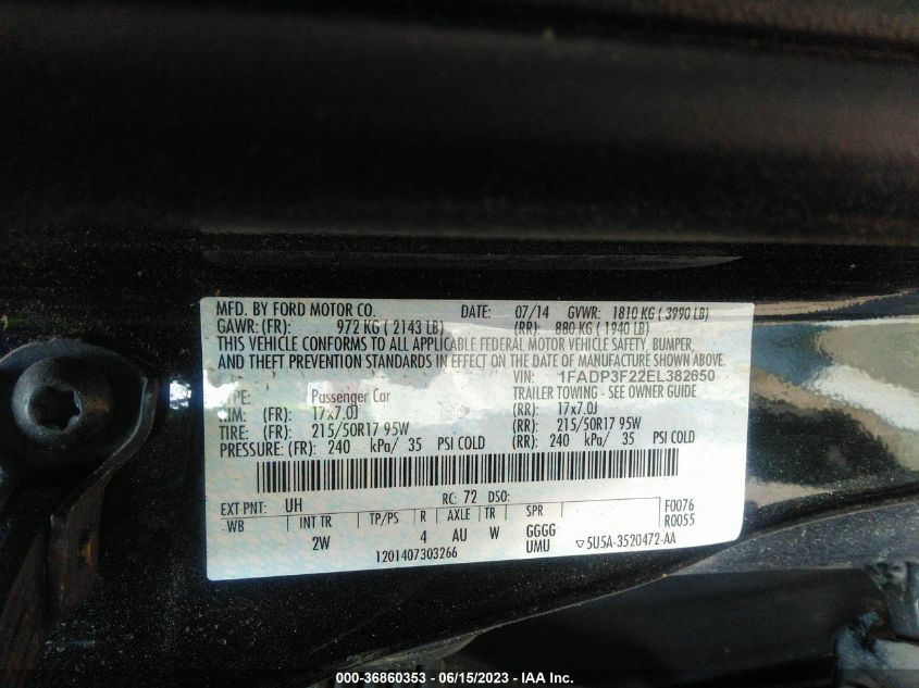 2014 FORD FOCUS SE - 1FADP3F22EL382650