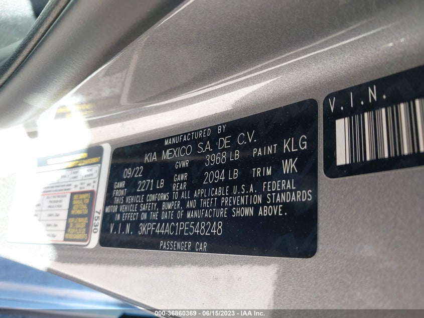 VIN 3KPF44AC1PE548248 2023 KIA FORTE GT