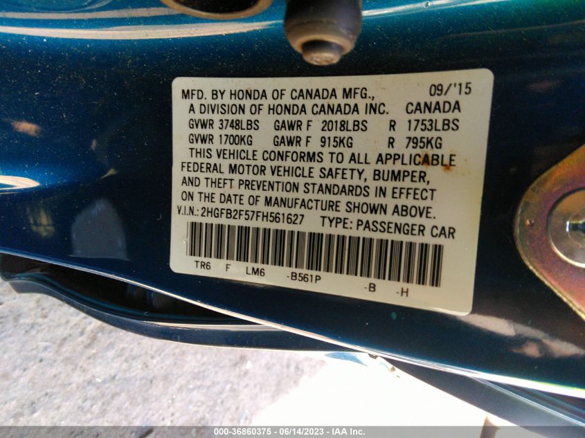 2015 HONDA CIVIC SEDAN LX - 2HGFB2F57FH561627