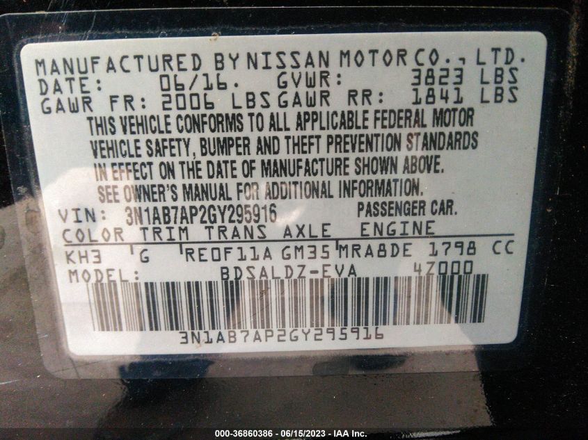 2016 NISSAN SENTRA SV - 3N1AB7AP2GY295916