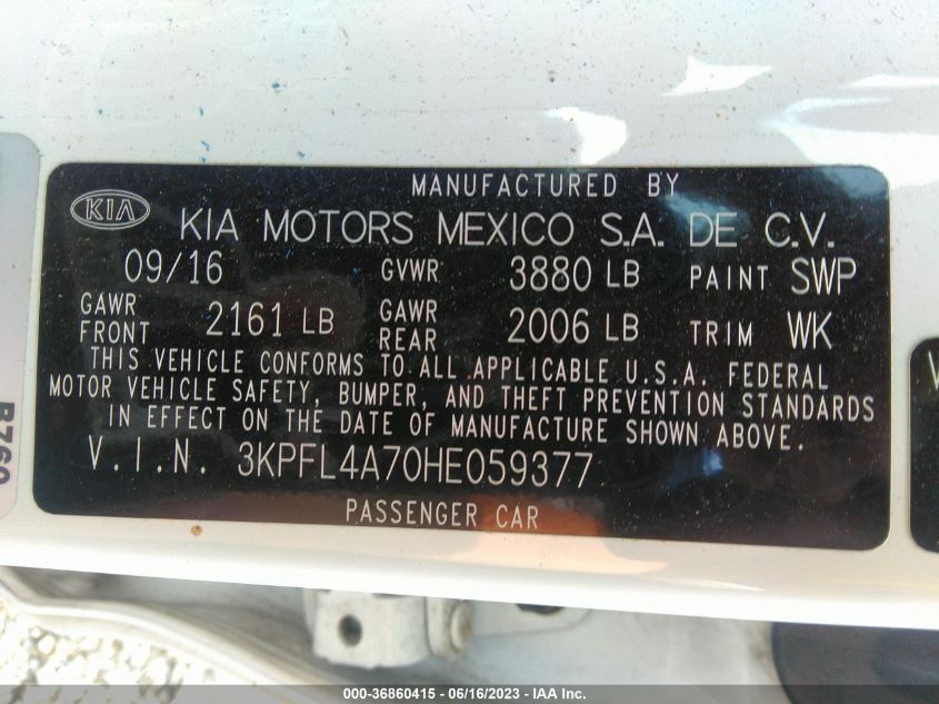 2017 KIA FORTE LX - 3KPFL4A70HE059377