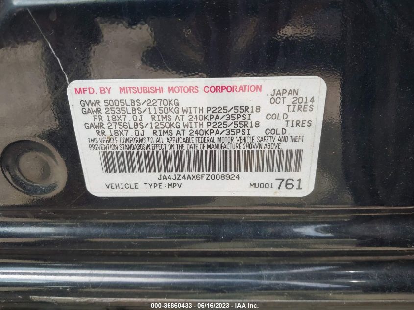 2015 MITSUBISHI OUTLANDER GT - JA4JZ4AX6FZ008924