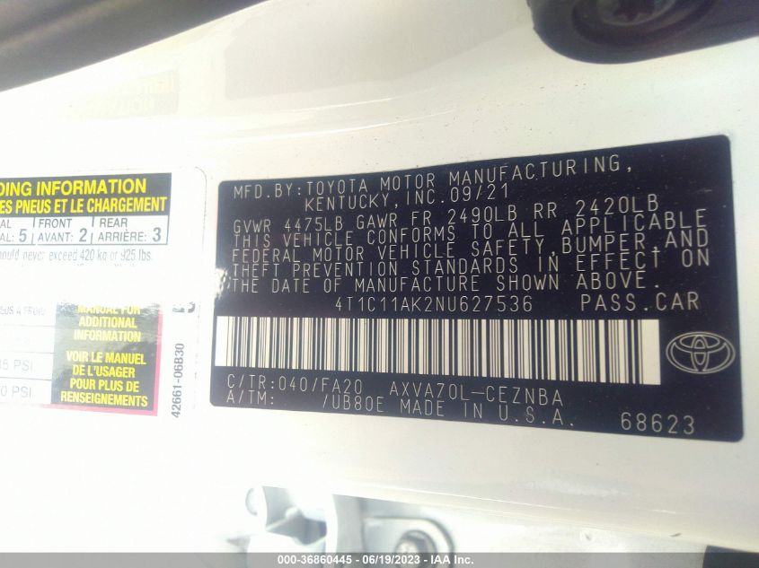 2022 TOYOTA CAMRY LE - 4T1C11AK2NU627536