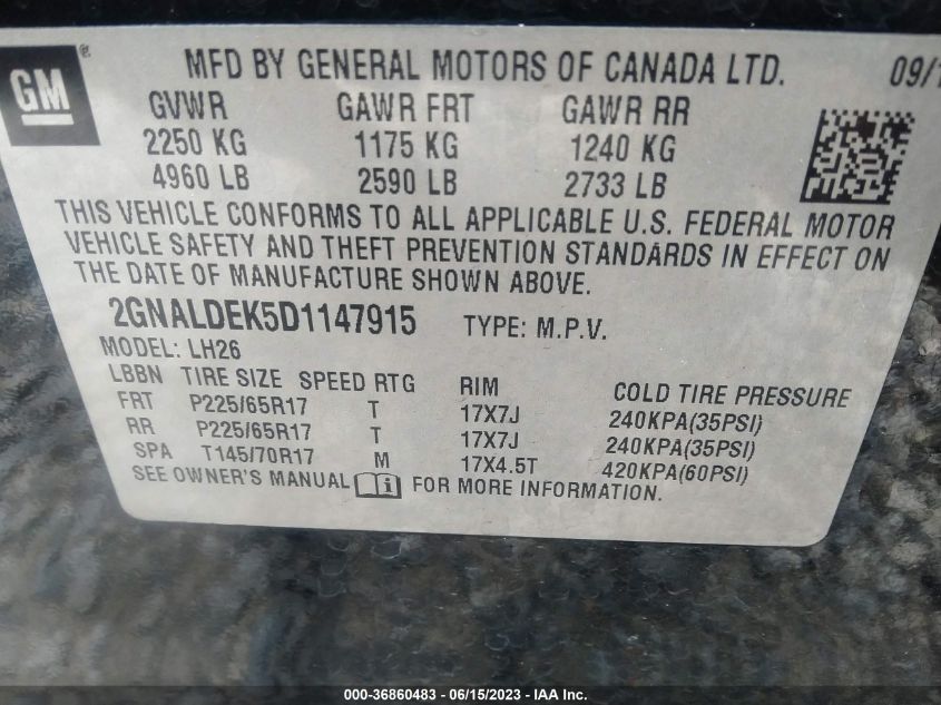 2013 CHEVROLET EQUINOX LT - 2GNALDEK5D1147915