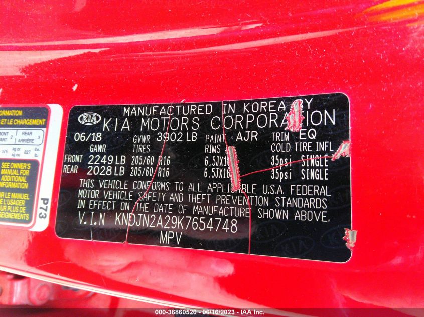 2019 KIA SOUL BASE - KNDJN2A29K7654748