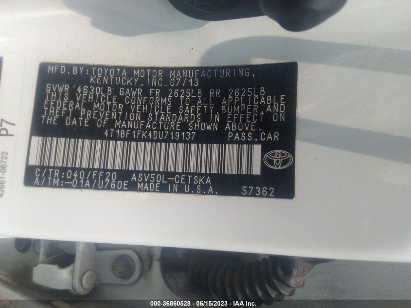 2013 TOYOTA CAMRY SE - 4T1BF1FK4DU719137