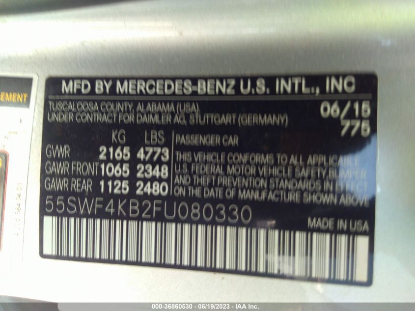 2015 MERCEDES-BENZ C-CLASS C 300 - 55SWF4KB2FU080330