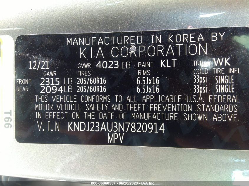 2022 KIA SOUL LX - KNDJ23AU3N7820914