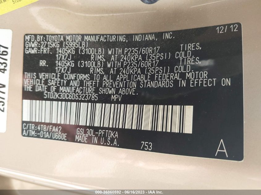 2013 TOYOTA SIENNA L - 5TDZK3DC6DS323785