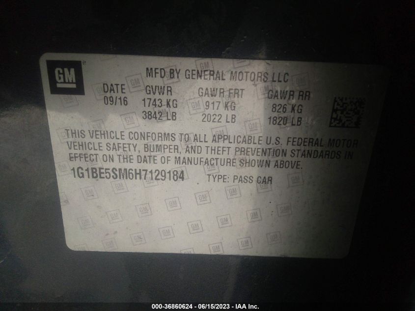 2017 CHEVROLET CRUZE LT - 1G1BE5SM6H7129184