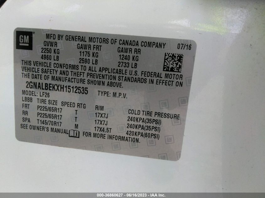 2017 CHEVROLET EQUINOX LS - 2GNALBEKXH1512535