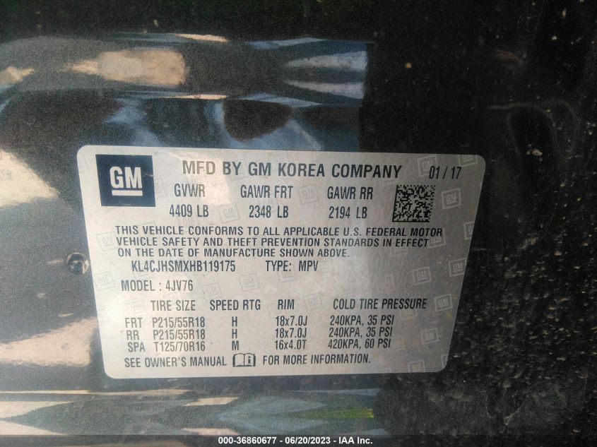 2017 BUICK ENCORE PREMIUM - KL4CJHSMXHB119175