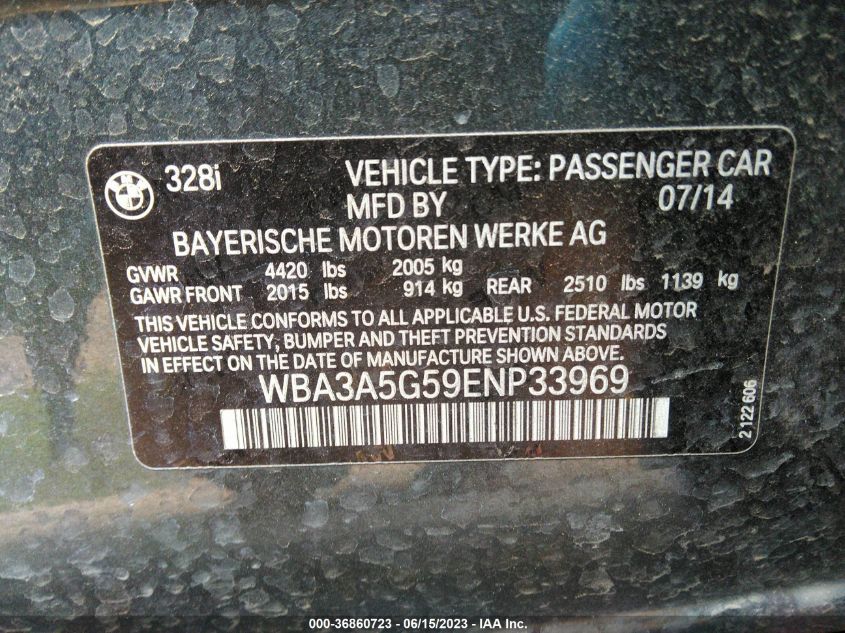 2014 BMW 3 SERIES 328I - WBA3A5G59ENP33969