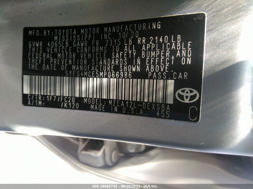 2021 TOYOTA COROLLA SE/NIGHTSHADE/APEX SE - 5YFS4MCE5MP066986
