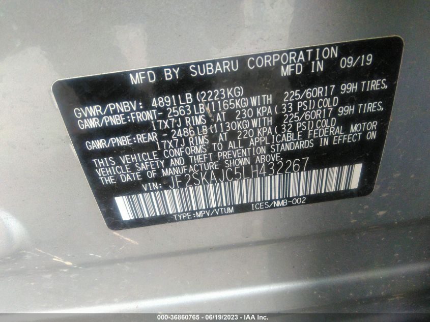 2020 SUBARU FORESTER PREMIUM - JF2SKAJC5LH432267