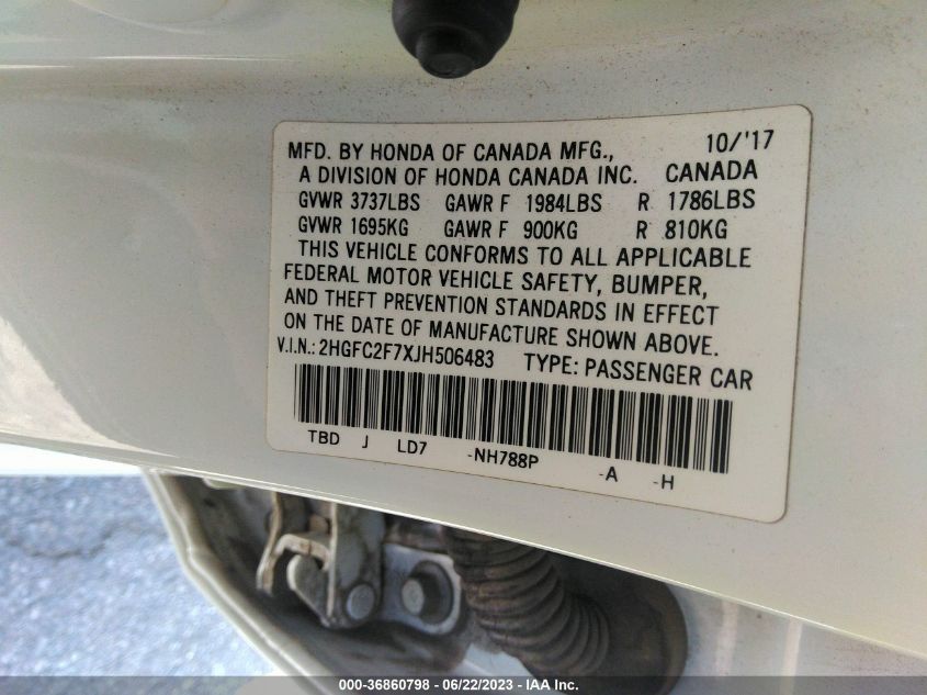2018 HONDA CIVIC SEDAN EX - 2HGFC2F7XJH506483