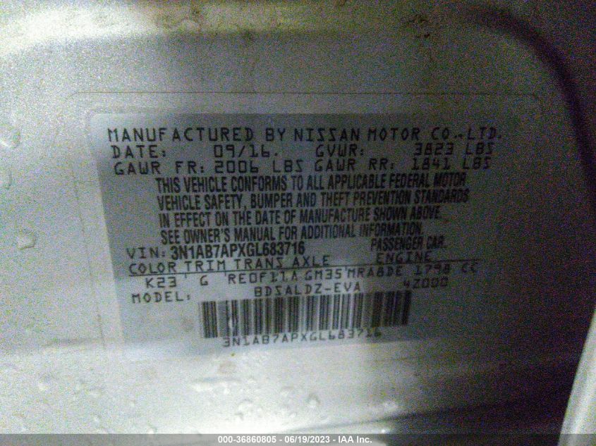 2016 NISSAN SENTRA SV - 3N1AB7APXGL683716