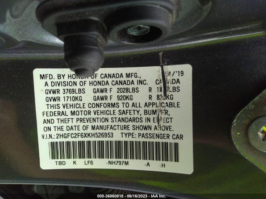 2019 HONDA CIVIC SEDAN LX - 2HGFC2F6XKH526953