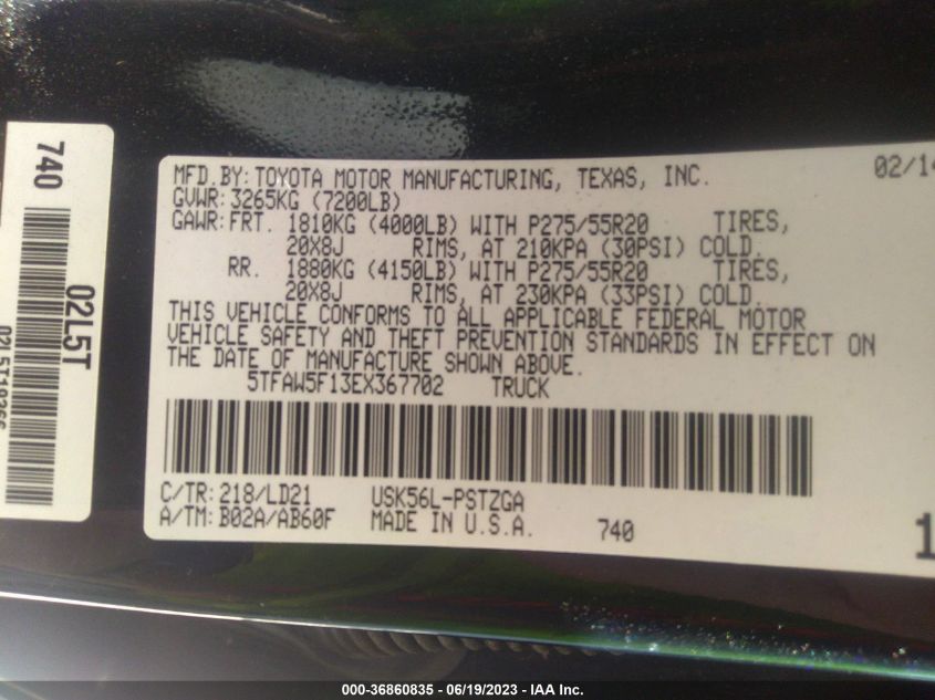 2014 TOYOTA TUNDRA 4WD TRUCK PLATINUM/1794 - 5TFAW5F13EX367702